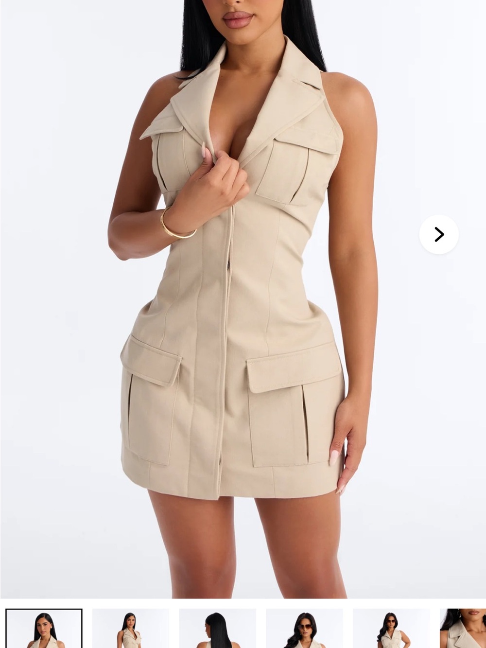 Fashion Nova Beige Utility Mini Dress with Flap Pockets